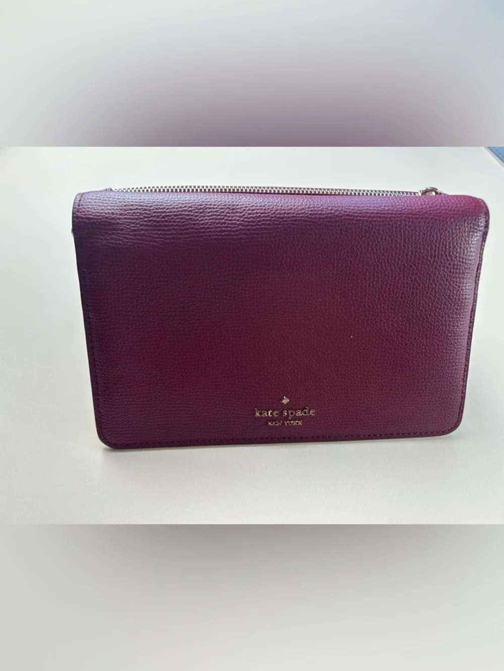 kate spade Plum Leather Wristlet Clutch with Detachable Strap